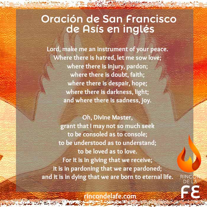 Oración de San Francisco de Asís por la paz en inglés